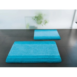 Tappeto bagno Spirella Balance turchese, 60x90 cm, con strisce coordinate.