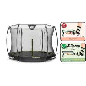 Trampolino interrato nero EXIT Silhouette (D366cm) con rete di sicurezza e sistema di protezione del piede.