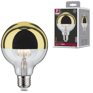 Paulmann LED Globe E27 Leuchtmittel mit Gold-Kopfspiegel, 6,5W. Klares Glas, warmweiß.