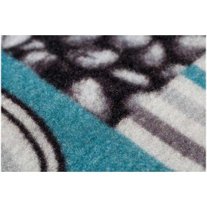 Gros plan : Tapis de couloir Andiamo Cafe Creme gris-turquoise à motifs.