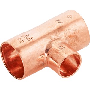 Raccordo a T di riduzione a saldare in rame, 22 mm x 15 mm x 22 mm, per tubi in rame.