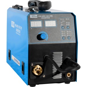 Poste à souder universel Güde Uni-Mig 165 SYN : Poste à souder inverter avec affichage numérique et boîtier bleu.