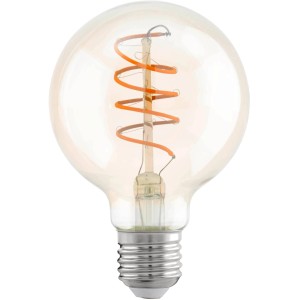 Ampoule LED Eglo E27 forme globe, 4W, blanc chaud, avec filament décoratif.