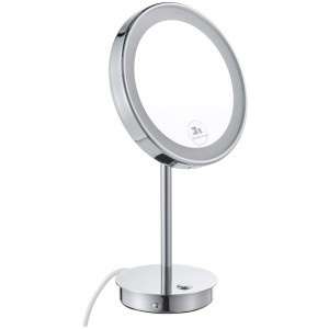 Specchio cosmetico a LED Diaqua Maia cromato, Ø 23,3 cm, con ingrandimento 3x e illuminazione.