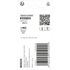 Punta cacciavite Bosch Impact Control 25 mm PZ2 in confezione. Robusta per avvitatori a impulsi.