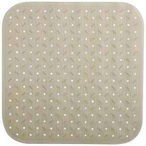 Tappetino doccia antiscivolo beige MSV in gomma, 54x54 cm, con ventose e fori per una presa sicura nella doccia.