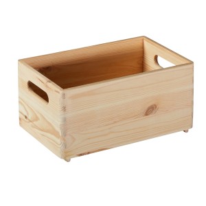 Stapelbox aus Kiefernholz, 140x200x300 mm, mit seitlichen Griffen für Aufbewahrung.