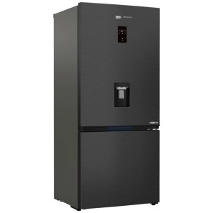Réfrigérateur-congélateur Beko KG730 Dark Inox/Anthracite, finition brossée, distributeur d'eau et écran digital.