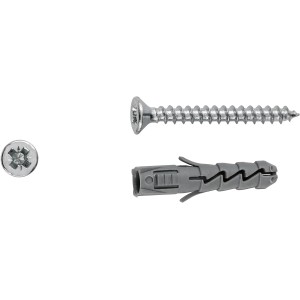 Cheville à expansion LUX 5x25 mm avec vis, lot de 20 pour béton et brique, vue détaillée.