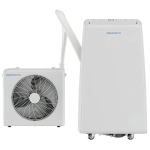 Condizionatore mobile Kibernetik Quick-Split bianco, con unità interna ed esterna, collegate da tubo. 12.000 BTU.