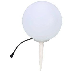 Lampada da esterno a sfera LED bianca Schönenberger con picchetto e cavo nero.