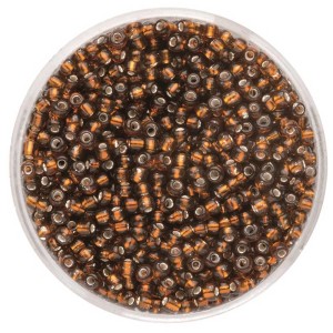 Dunkelbraune Rocailles-Perlen mit Silbereinzug, 2,6 mm, ideal zum Schmuckbasteln.