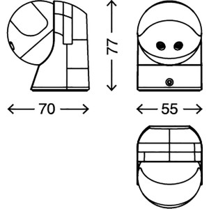 Disegno tecnico del rilevatore di movimento Telefunken 180° argento con dimensioni.