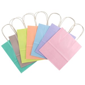 Set di sacchetti di carta Glorex, 7 pezzi in colori pastello assortiti (rosa, arancio, blu, verde, grigio, turchese, viola) con manici.