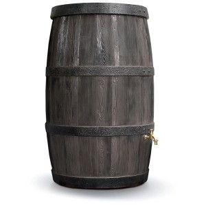 Botola Arves bordeaux da 500 l con rubinetto dorato, che imita una botte di legno.
