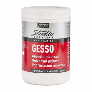 Pébéo Studio Acrylics Gesso Weiss, 1000 ml, opake Grundierung für Künstlerbedarf.