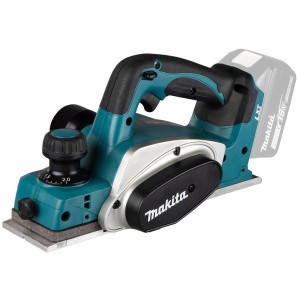 Rabot à main sans fil Makita LXT, bleu et noir, batterie non incluse. Rabot compact pour le travail du bois.