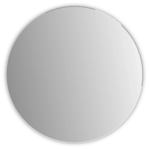 Specchio rotondo senza sospensione con bordo a C, color argento, diametro 30 cm.