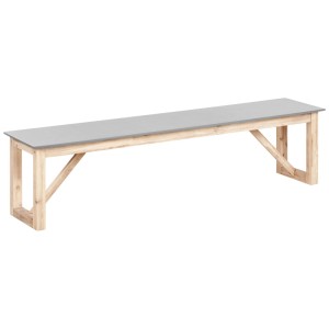 Banc de jardin rustique Notteri avec assise en béton gris et piètement en bois d'acacia clair pour l'extérieur.