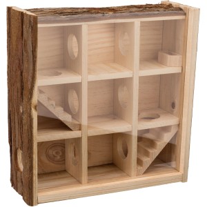 Trixie Natural Living torre gioco per piccoli roditori, in legno, a tre piani con camere, scale e ciotola per il cibo.