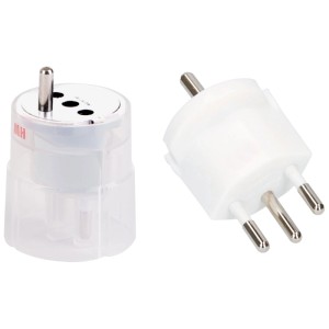 Adaptateur fixe blanc type 12 (Schuko, 3 pôles) pour prises suisses.
