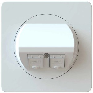 Prise réseau blanche à encastrer maxONE avec 2 ports RJ45 K6 pour montage mural.