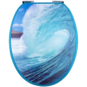 Sedile WC Diaqua Paris 3D Wave con chiusura rallentata, motivo onda oceanica.