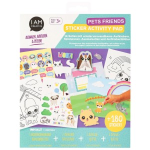 I am Creative Livre de stickers Pets Friends, set de 14 pièces avec motifs d'animaux à colorier et à coller.