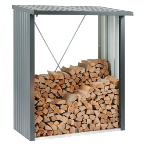 Étagère à bois Biohort WoodStock 150 en gris anthracite métallisé avec bois.