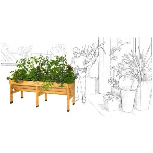 VegTrug aiuola rialzata media in legno piantata con verdure, erbe aromatiche e insalate.