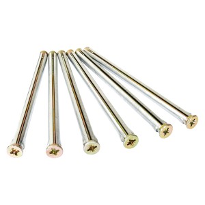 Six chevilles métalliques, longueur 182 mm, pour fixer les cadres de fenêtres dans la maçonnerie.