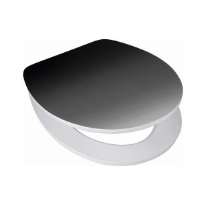 Abattant WC OBI Alba avec fermeture amortie, noyau en bois, noir et blanc. Abattants WC pour une salle de bain élégante.