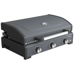 Campingaz Plancha Sigma 3 Cook grill a gas, acciaio, nero con coperchio e tre manopole.