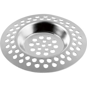 Filtre de drain rond en acier inoxydable (75 mm) avec trous pour retenir les cheveux et les débris.