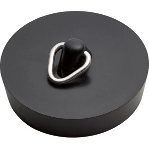 Tappo di scarico nero (Ø 45,5 mm) per lavandini e vasche da bagno con troppopieno.