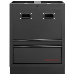 Armoire à outils Kraftwerk Mobilio noire avec deux tiroirs et dispositif de montage.