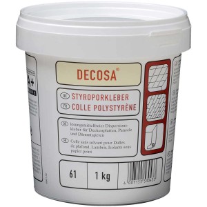 Secchio di Decorate Montagekleber, 1 kg di adesivo per polistirolo per pannelli a soffitto e carta da parati isolante.