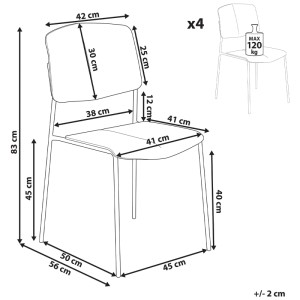 Schizzo: Set 4 sedie da pranzo Beliani Astoria nere, con dimensioni. Ideale per sale da pranzo.
