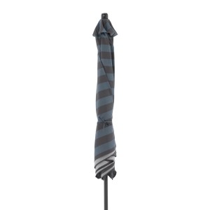 Zusammengebundener, blau-grau gestreifter Doppler Marktschirm MyZone.