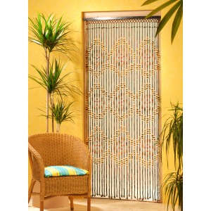 Rideau de porte Menam en bambou et perles de bois, 90x200 cm, comme séparateur de pièce ou décoration.