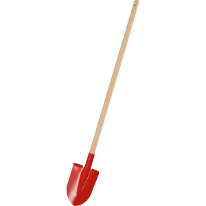Pelle pointue rouge pour enfants avec manche en bois (90 cm) pour le jardin.