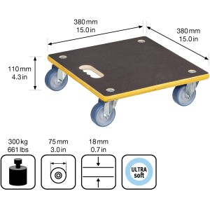 Wagner Transporthilfe 1340, capacité 300 kg, 38x38cm, bois FSC® avec roulettes ultrasoft.