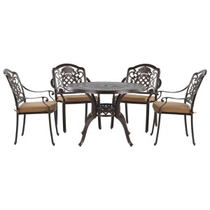 Set mobili da giardino Beliani Salento, alluminio marrone scuro, con 4 sedie e tavolo rotondo.
