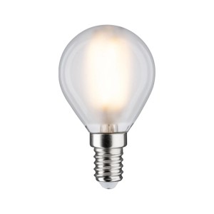 Matte, dimmbare Paulmann LED-Lampe in Tropfenform mit E14-Sockel und warmweissem Licht.