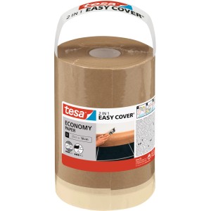 Tesa Easy Cover Economy S Recharge papier de masquage, rouleau avec papier et ruban adhésif.