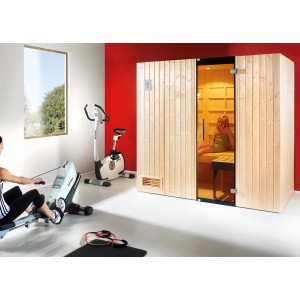 Sauna infrarouge Weka Uppsala avec panneaux rayonnants wekaTherm et poêle de sauna en set économique.