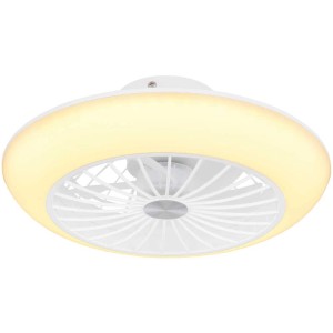 Ventilateur de plafond LED Gobo blanc, Ø 30 cm, avec ventilateur intégré et lumière blanc chaud.