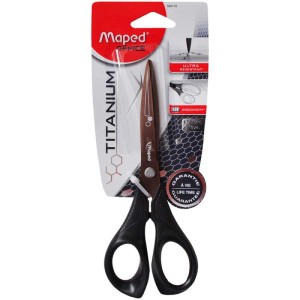 Ciseaux Titanium, 17 cm, pour accessoires de bureau, ultra-résistants, avec manche noir.