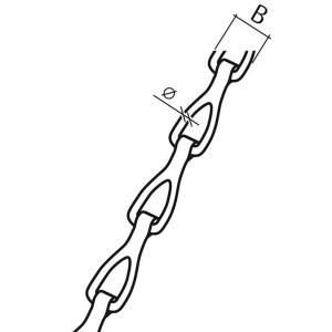 Chromfarbene Conacord Patentkette aus Messing, 0,4 mm Ø, 12 mm Länge, als Meterware.