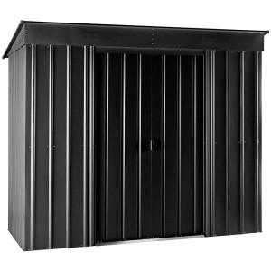 Casetta da giardino in metallo antracite (8x4) con porta scorrevole, 178x234x113 cm, ideale per riporre gli attrezzi.